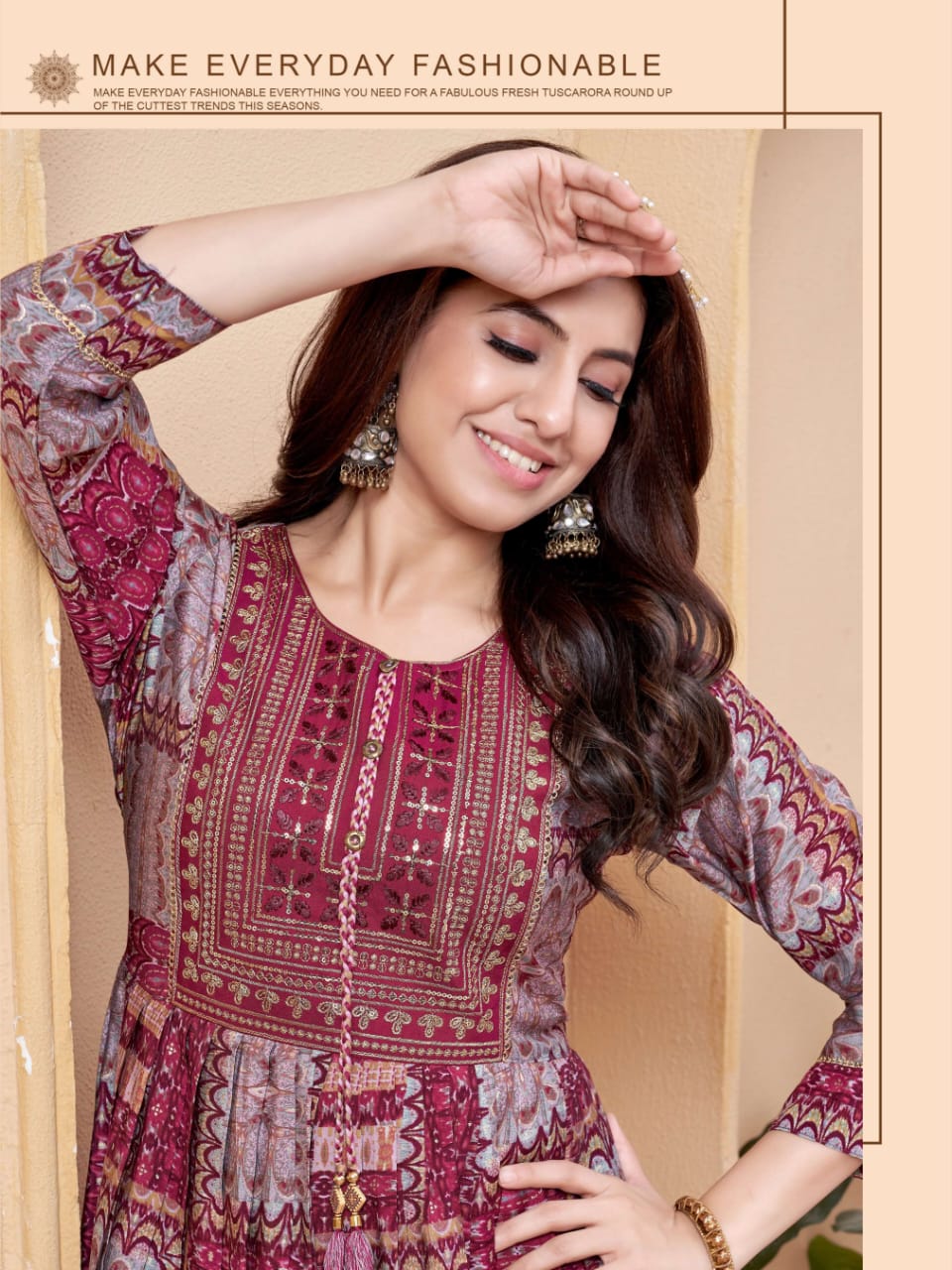 Marlena By Dee Cee Chanderi Printed Anarkali Kurtis Exporters in India